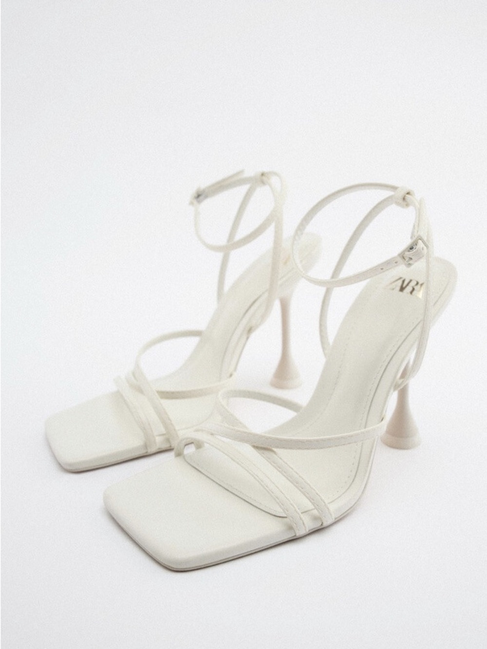 Zara Cream Strappy Sculpted-Heel Sandals